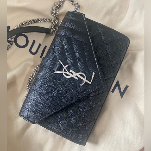 YSL Grain De Poudre Textured Mixed Matelasse Triquilt Small Monogram Satchel - Picture 12 of 16